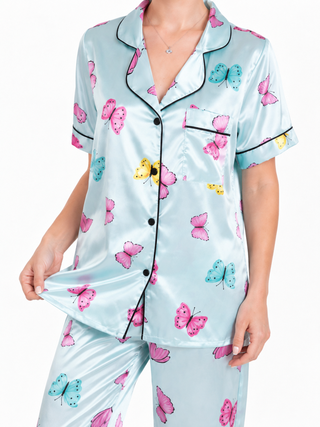 BUTTERFLY PRINT SATIN SET