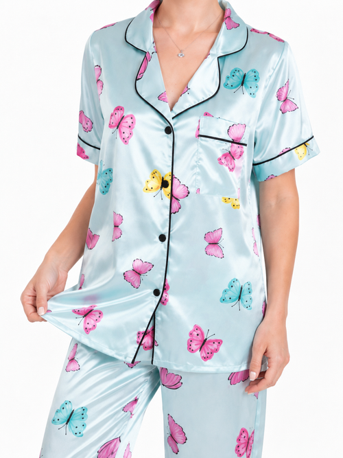BUTTERFLY PRINT SATIN SET