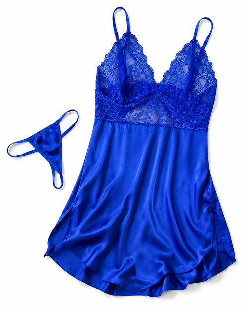 BLUE TEMPTATION SATIN BABYDOLL
