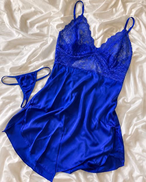 BLUE TEMPTATION SATIN BABYDOLL
